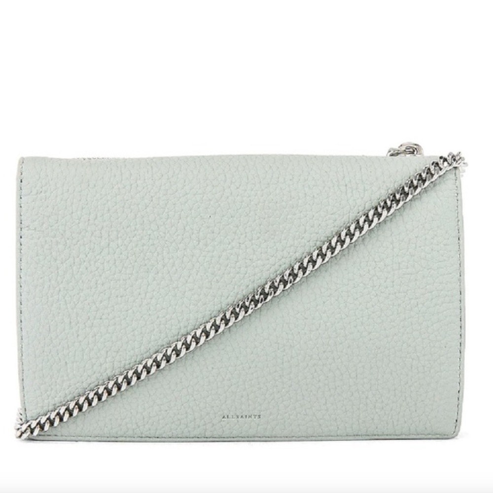 All Saints Fetch Leather Chain Wallet Crossbody Bag - Sky Blue